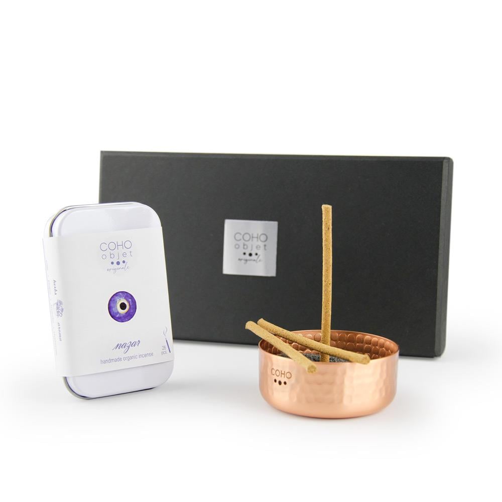 Coho Box Nazara Karşı Tütsü & Meditation Bakır Tütsülük Hediye Seti