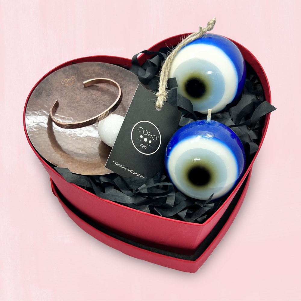 Coho Love Box Antique Pure Takılık & Tılsım Dokulu Bakır Bileklik & Mum Seti