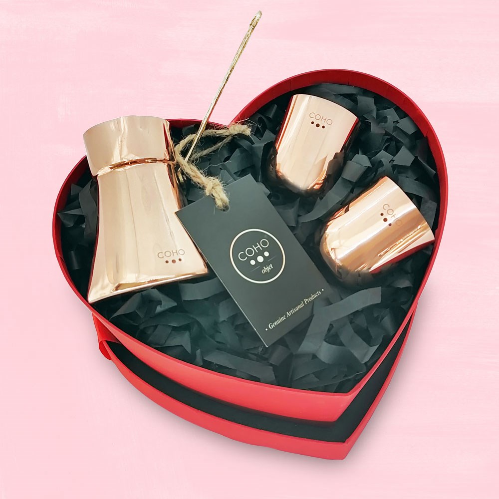 Coho Love Box Artisan Bakır Cezve & Bakır Bardak Hediye Seti