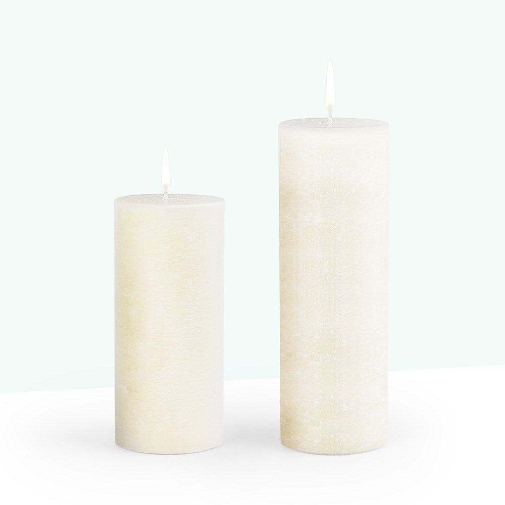 Coho Lumina Rustic Krem Silindir Mum - 20&15 cm - 2 li Set