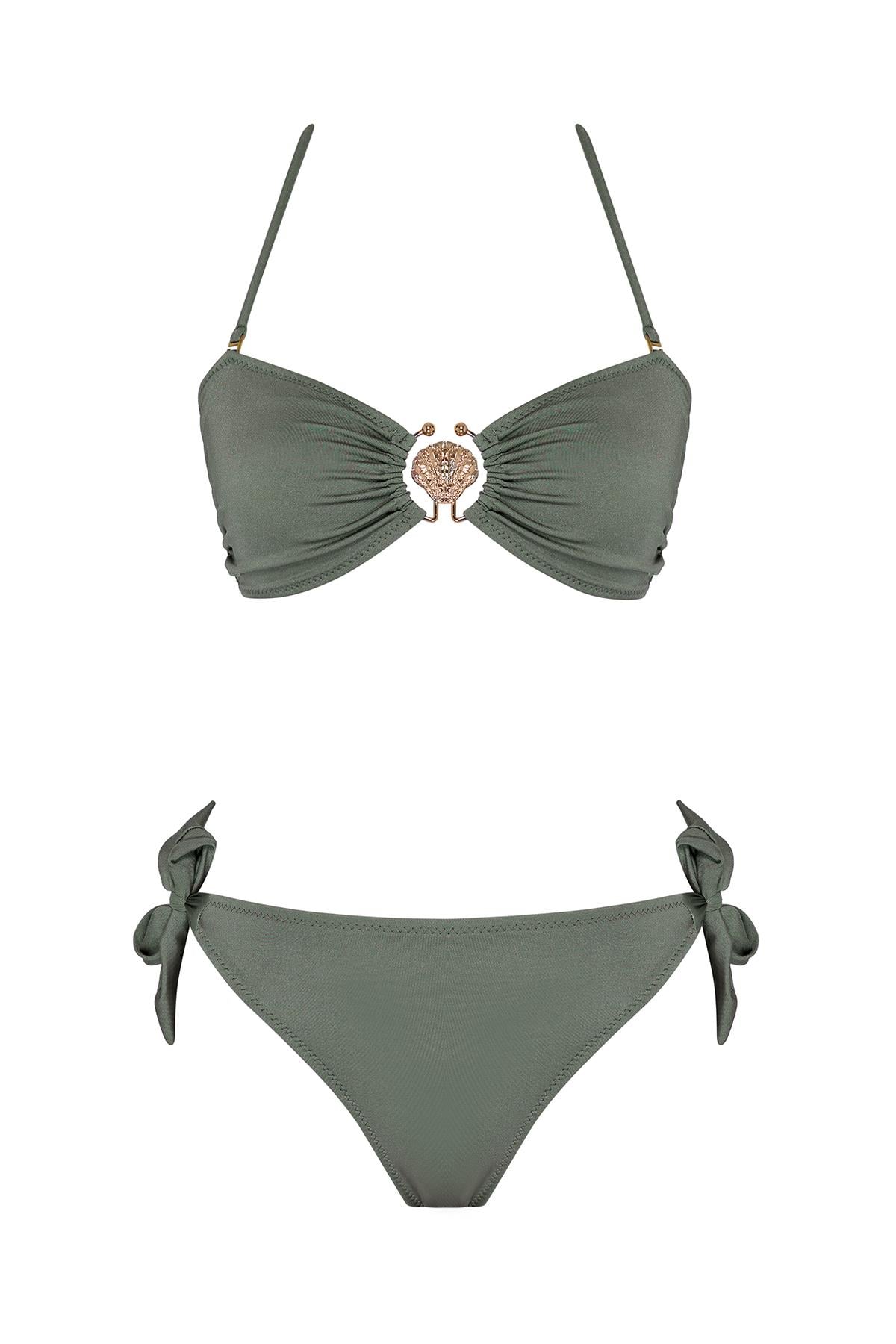 Aksesuarlı Bağcıklı Straplez Bikini Takım 