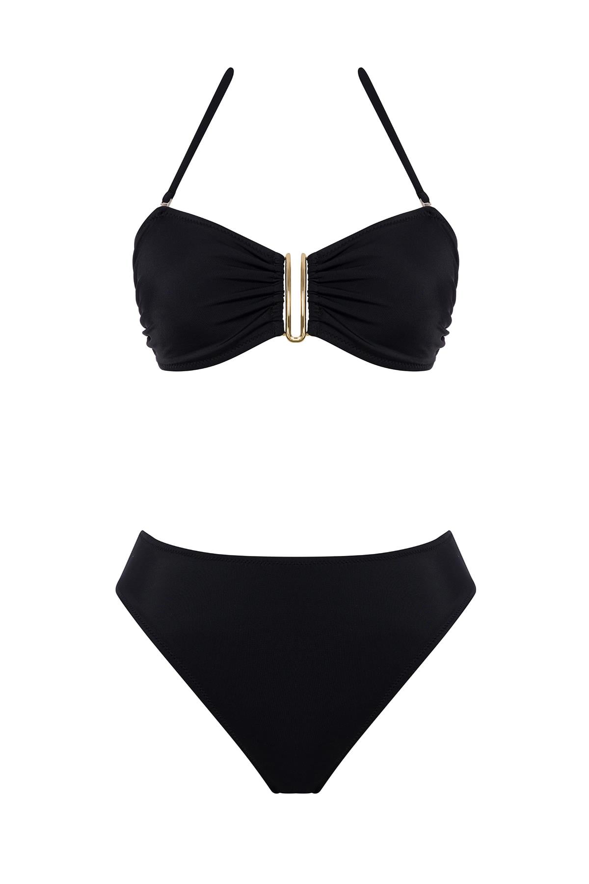 Aksesuarlı Yüksek Bel Brezilya Bikini Takım 