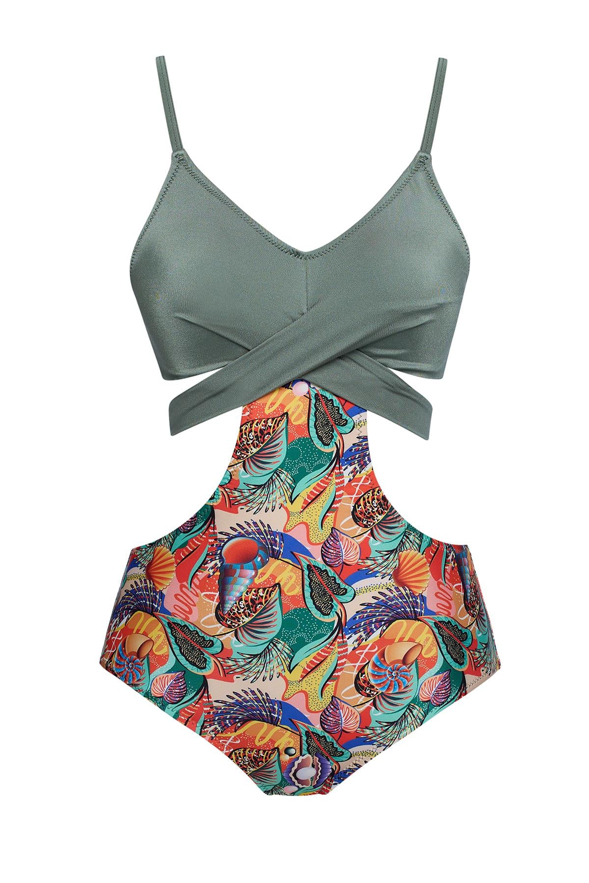 Desenli Çapraz Mayokini 