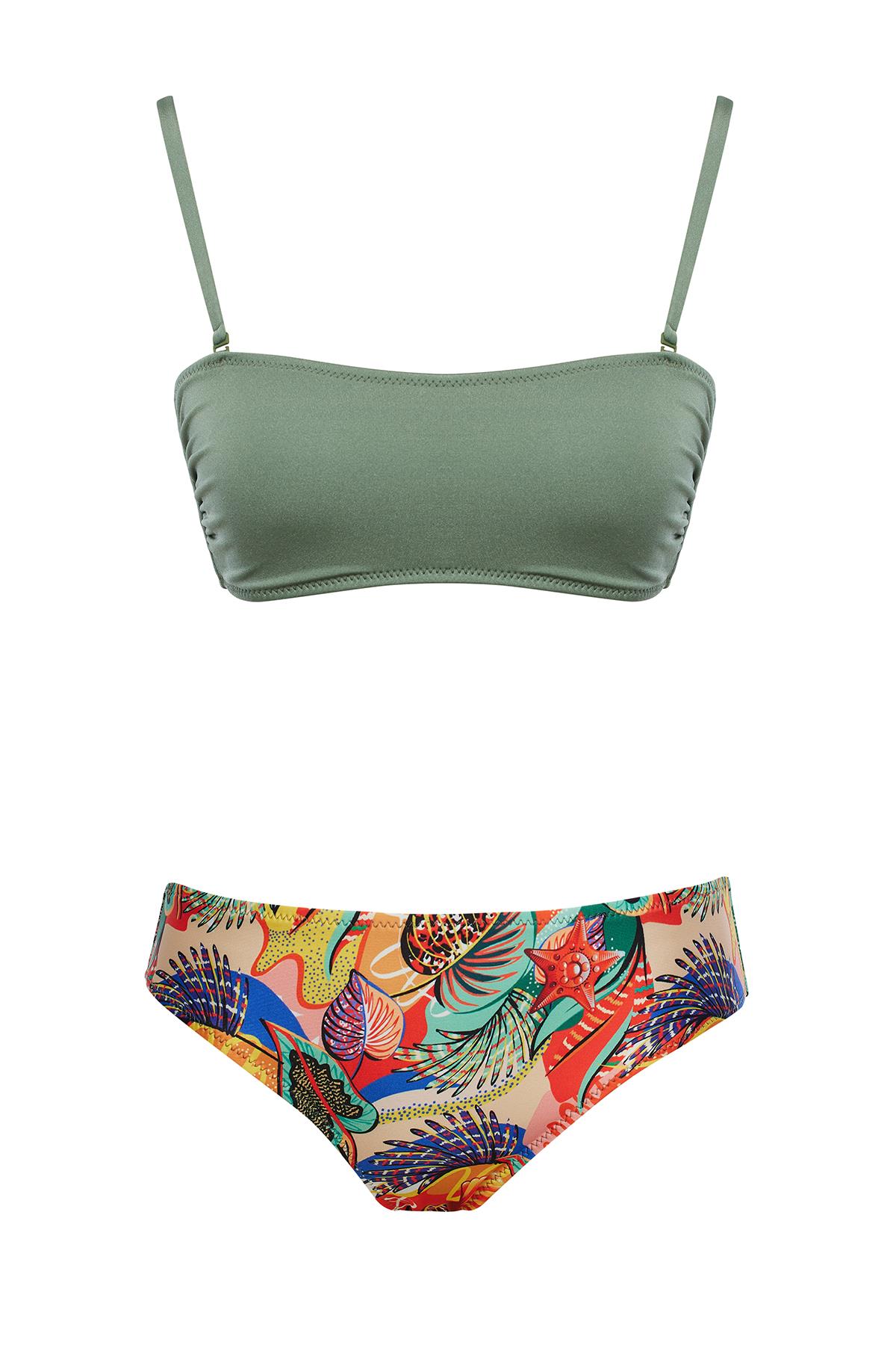 Straplez Desenli Bikini Takım 