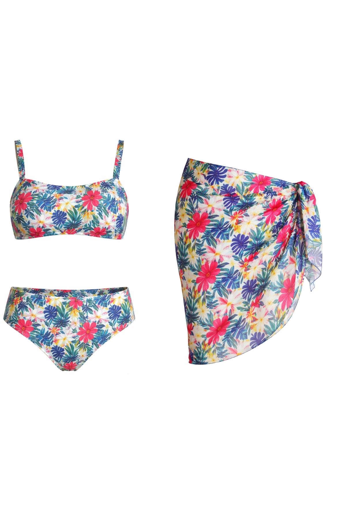 Straplez Kısa Pareolu Bikini Takım 
