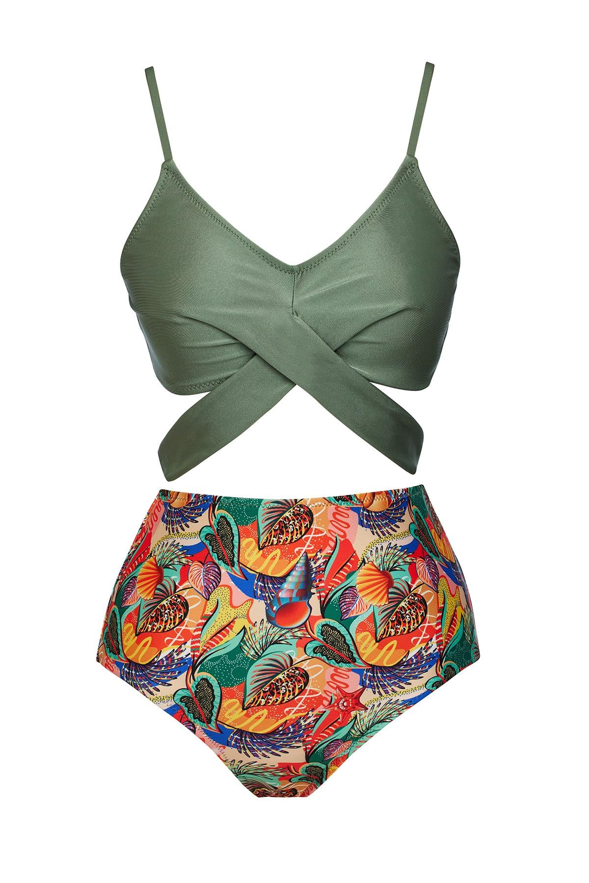 Yüksek Bel Çapraz Bağcıklı Bikini Takım 