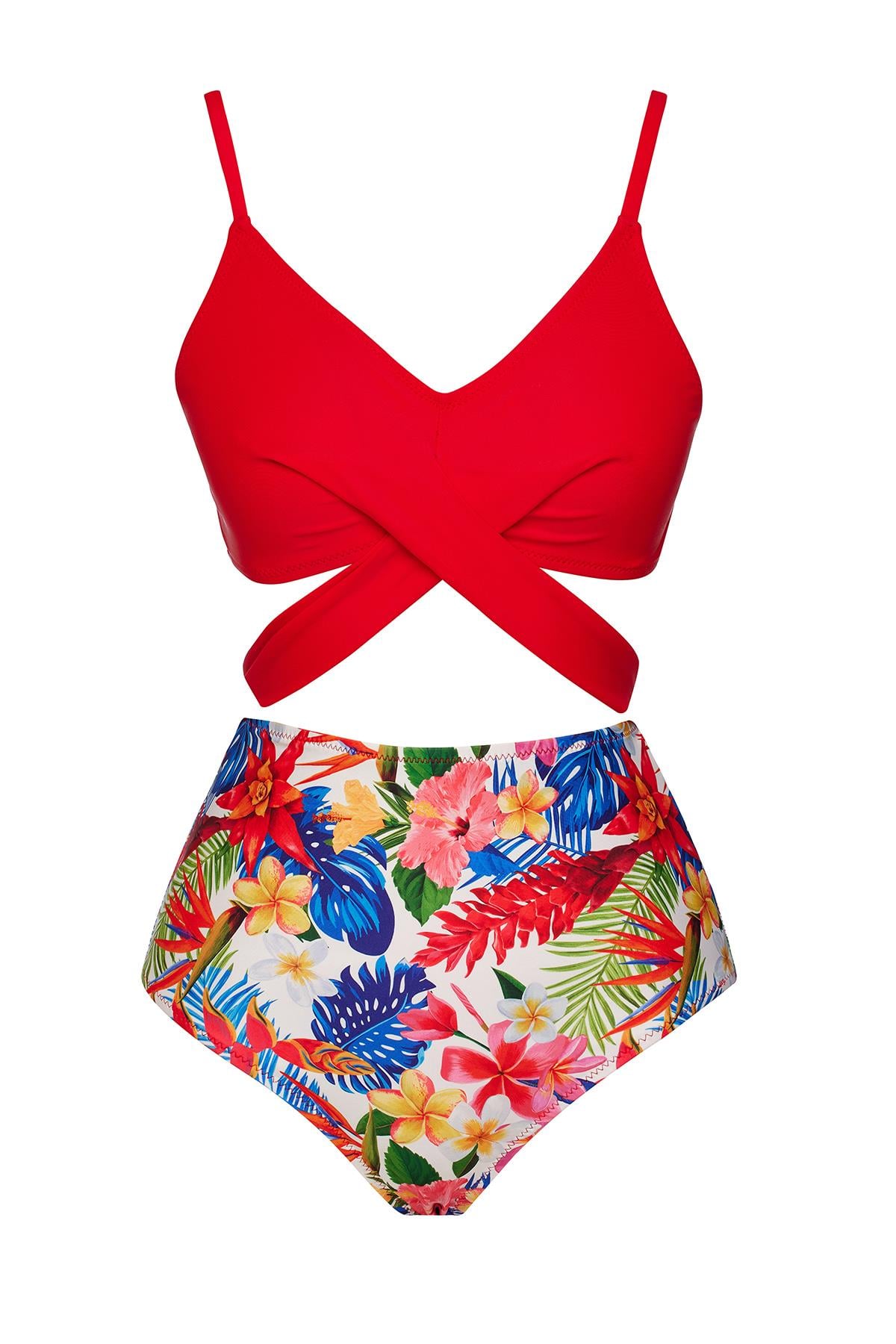 Yüksek Bel Çapraz Bağcıklı Bikini Takım 