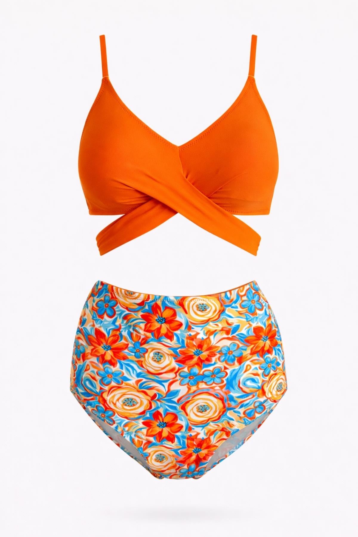 Yüksek Bel Çapraz Bağcıklı Bikini Takım 