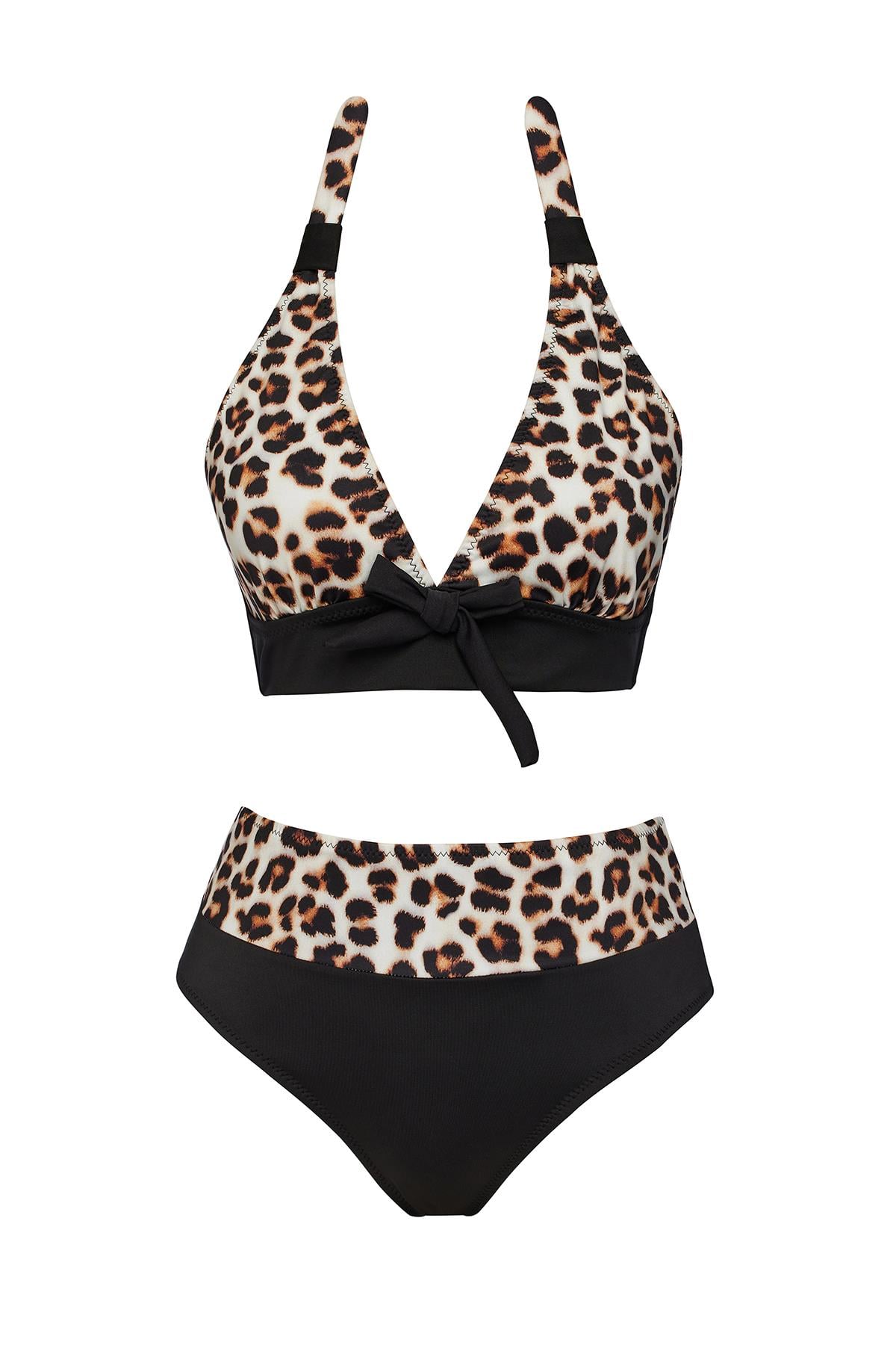 Yüksek Bel Desenli Üçgen Bikini Takım 