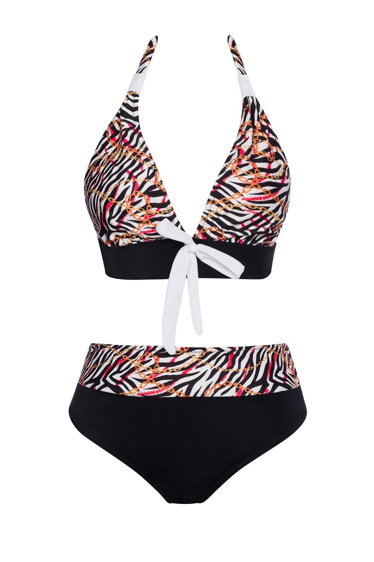 Yüksek Bel Desenli Üçgen Bikini Takım 