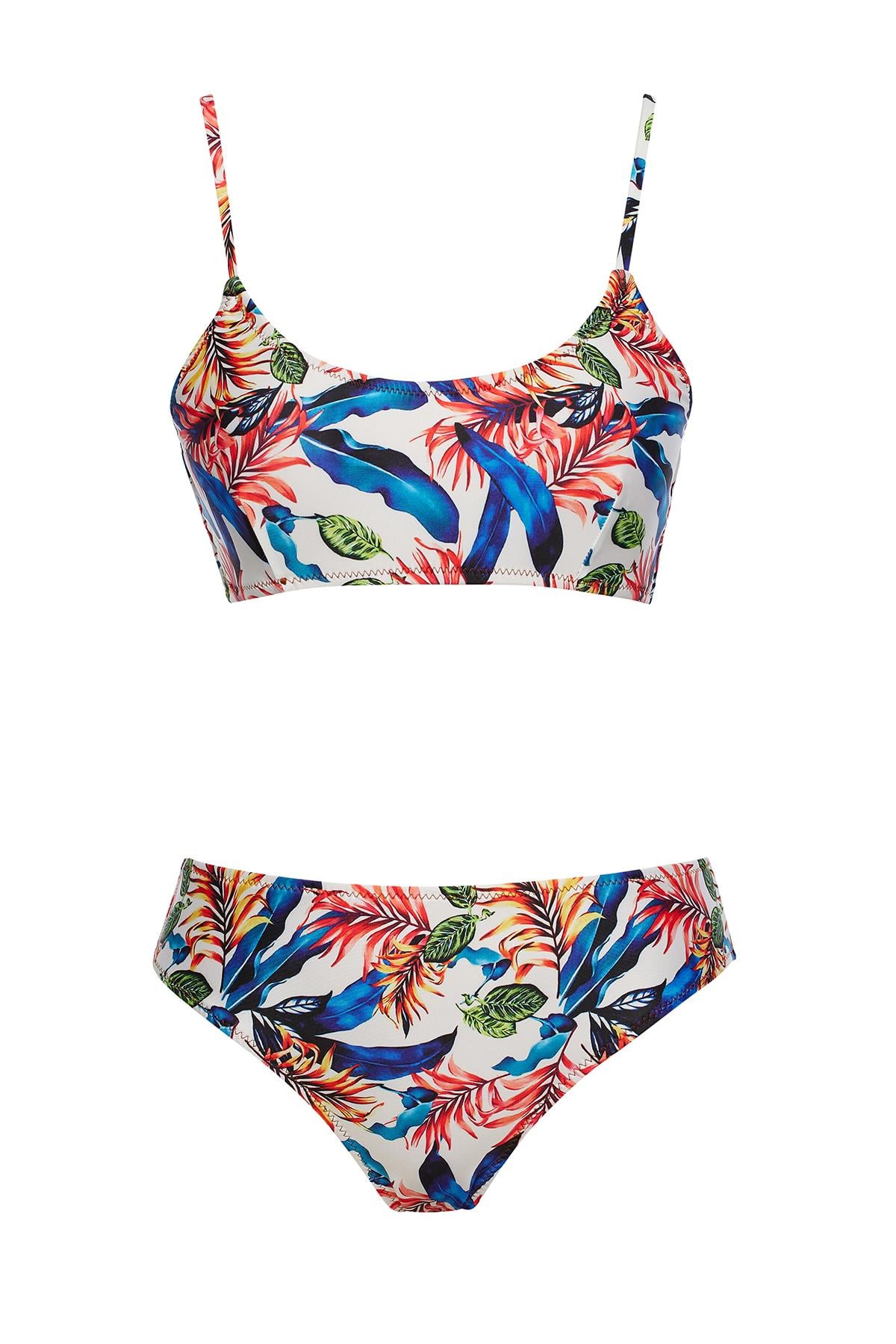 Yuvarlak Yaka Desenli Bikini Takım 