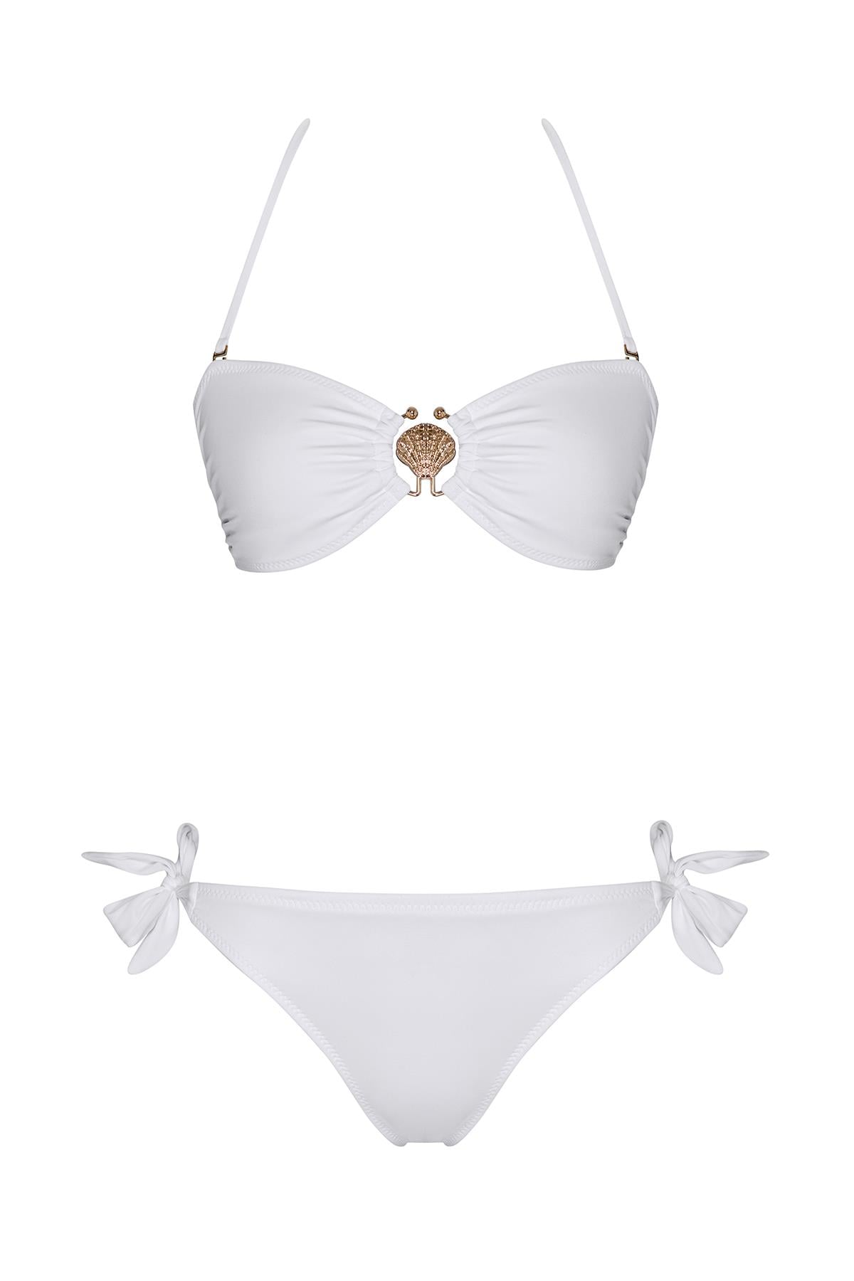 Aksesuarlı Bağcıklı Straplez Bikini Takım 