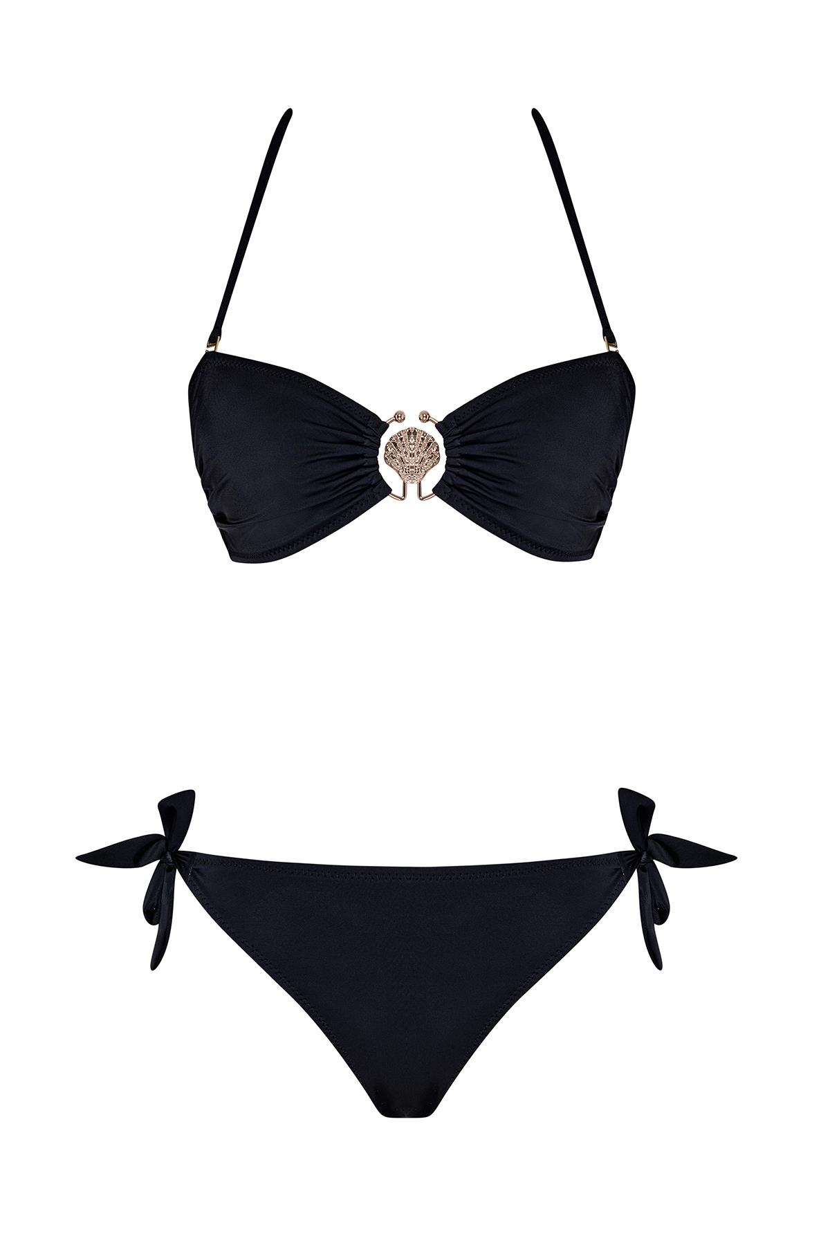 Aksesuarlı Bağcıklı Straplez Bikini Takım 