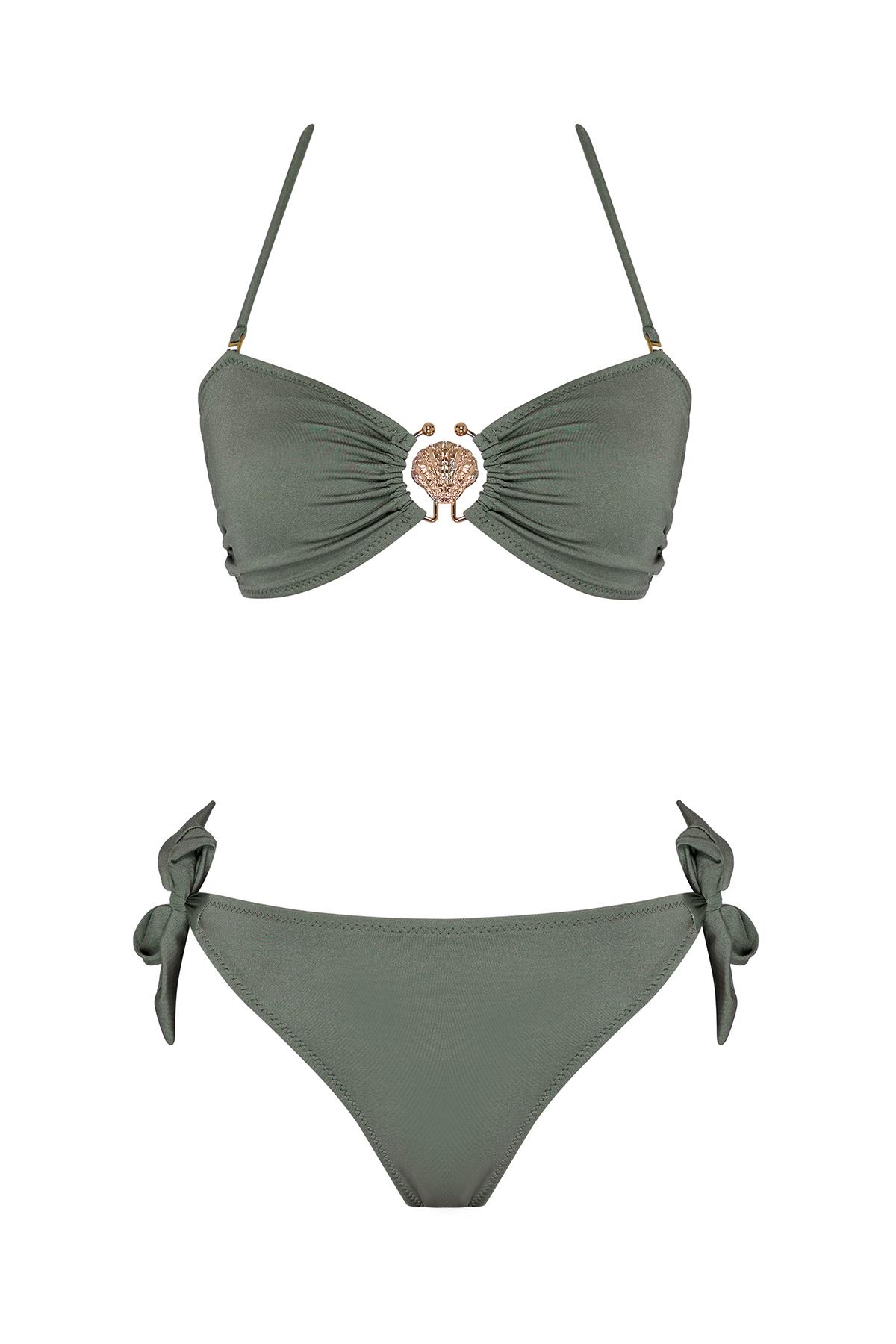 Aksesuarlı Bağcıklı Straplez Bikini Takım 