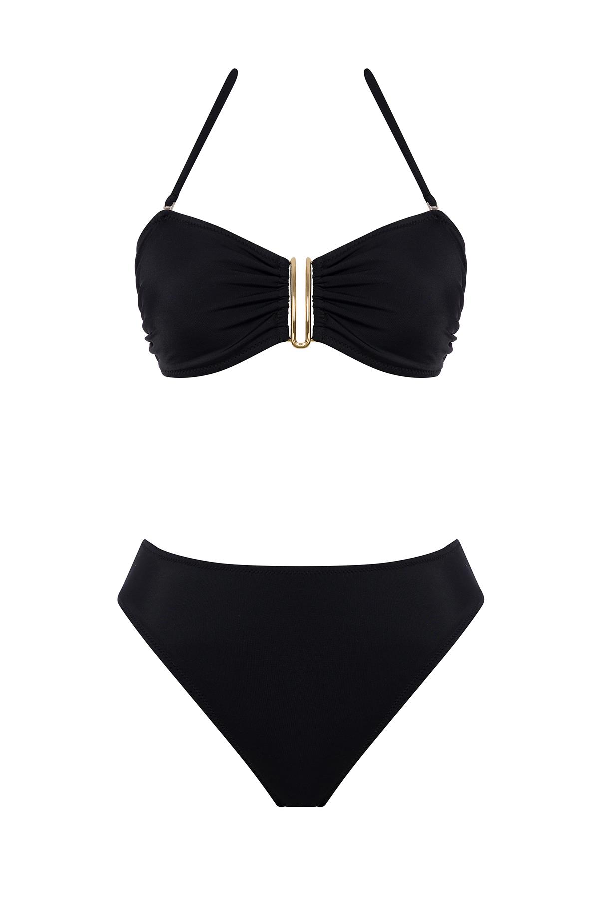 Aksesuarlı Yüksek Bel Brezilya Bikini Takım 