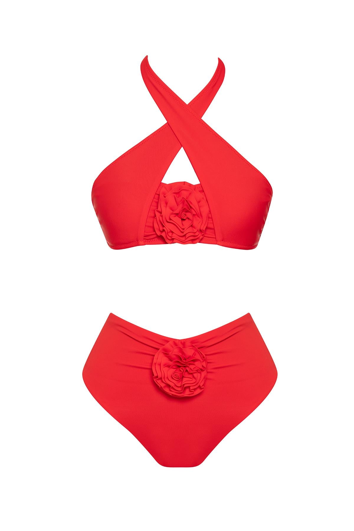 Çiçekli Çapraz Bikini Takım 