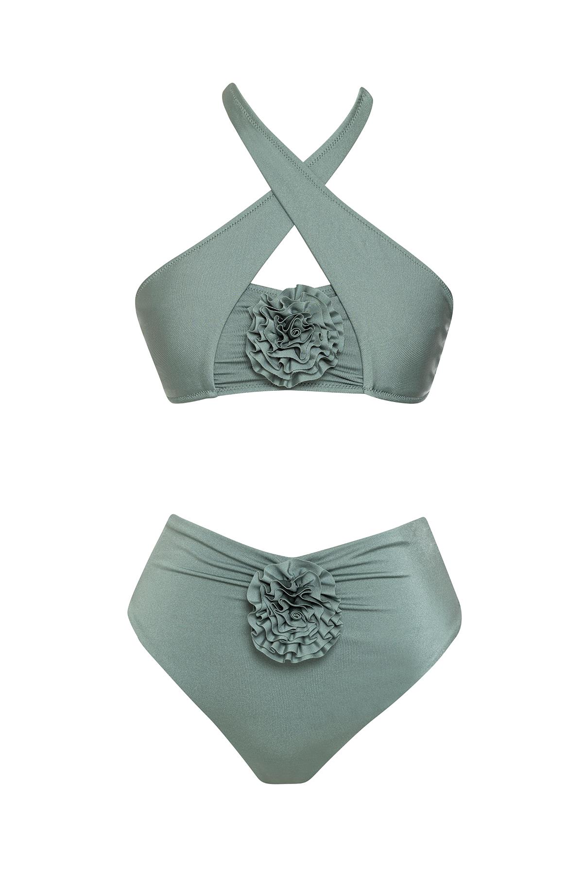 Çiçekli Çapraz Bikini Takım 