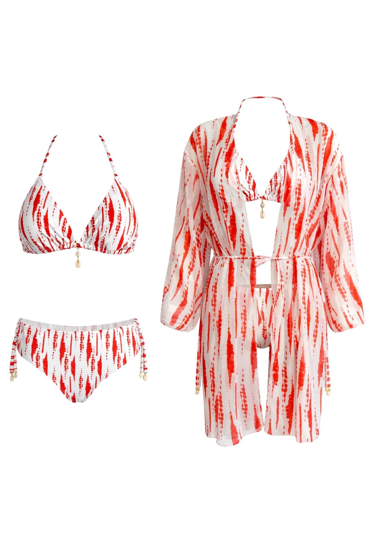Kaftan Pareolu Üçgen Brezilyan Kesim Bikini Takım 