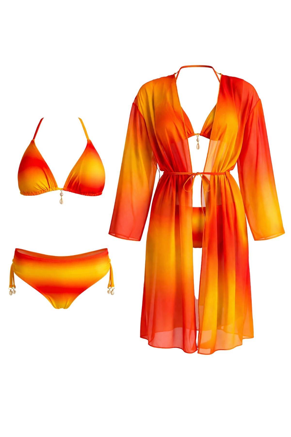 Kaftan Pareolu Üçgen Brezilyan Kesim Bikini Takım 