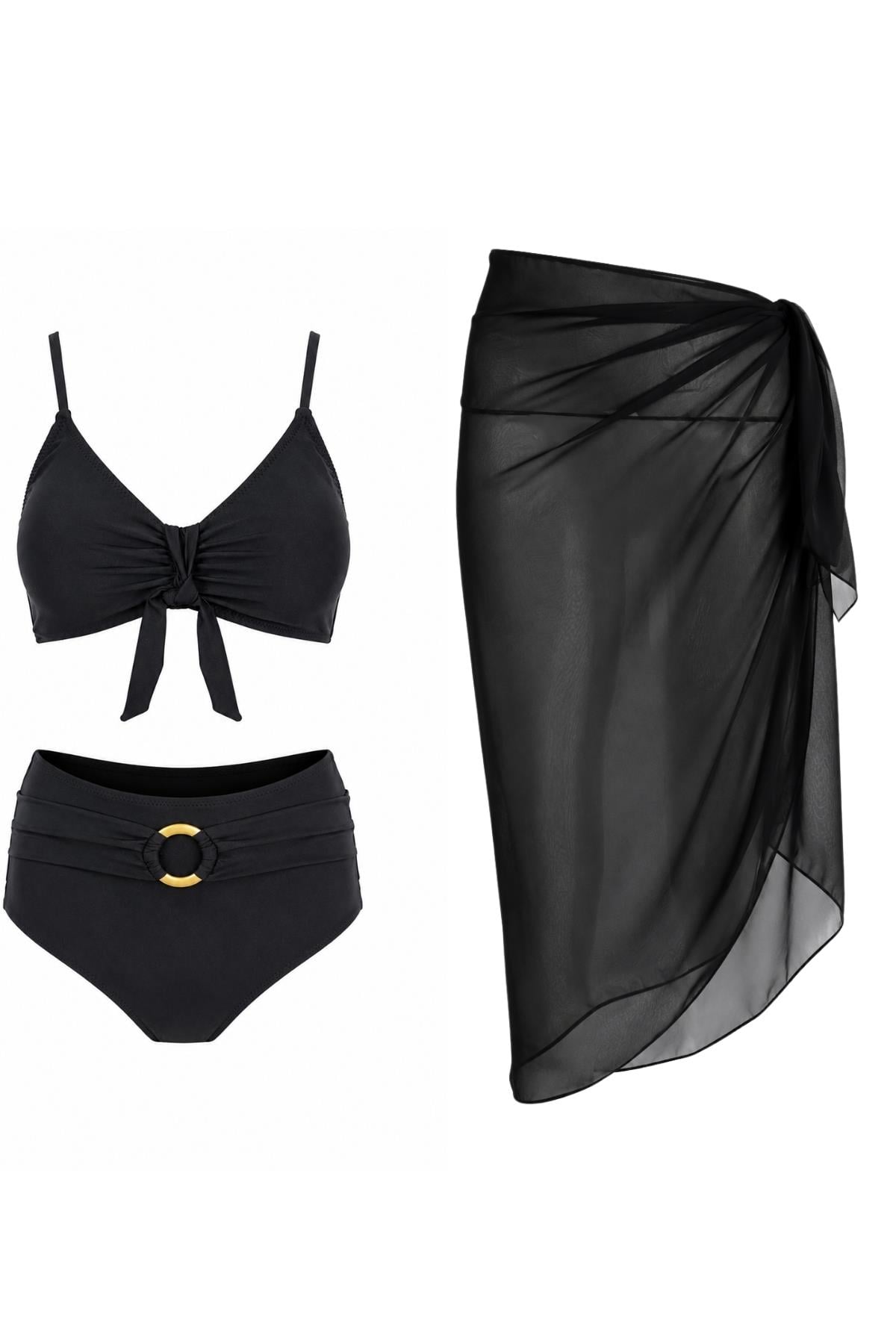 Pareolu Halkalı Yüksek Bel Bikini Takım 
