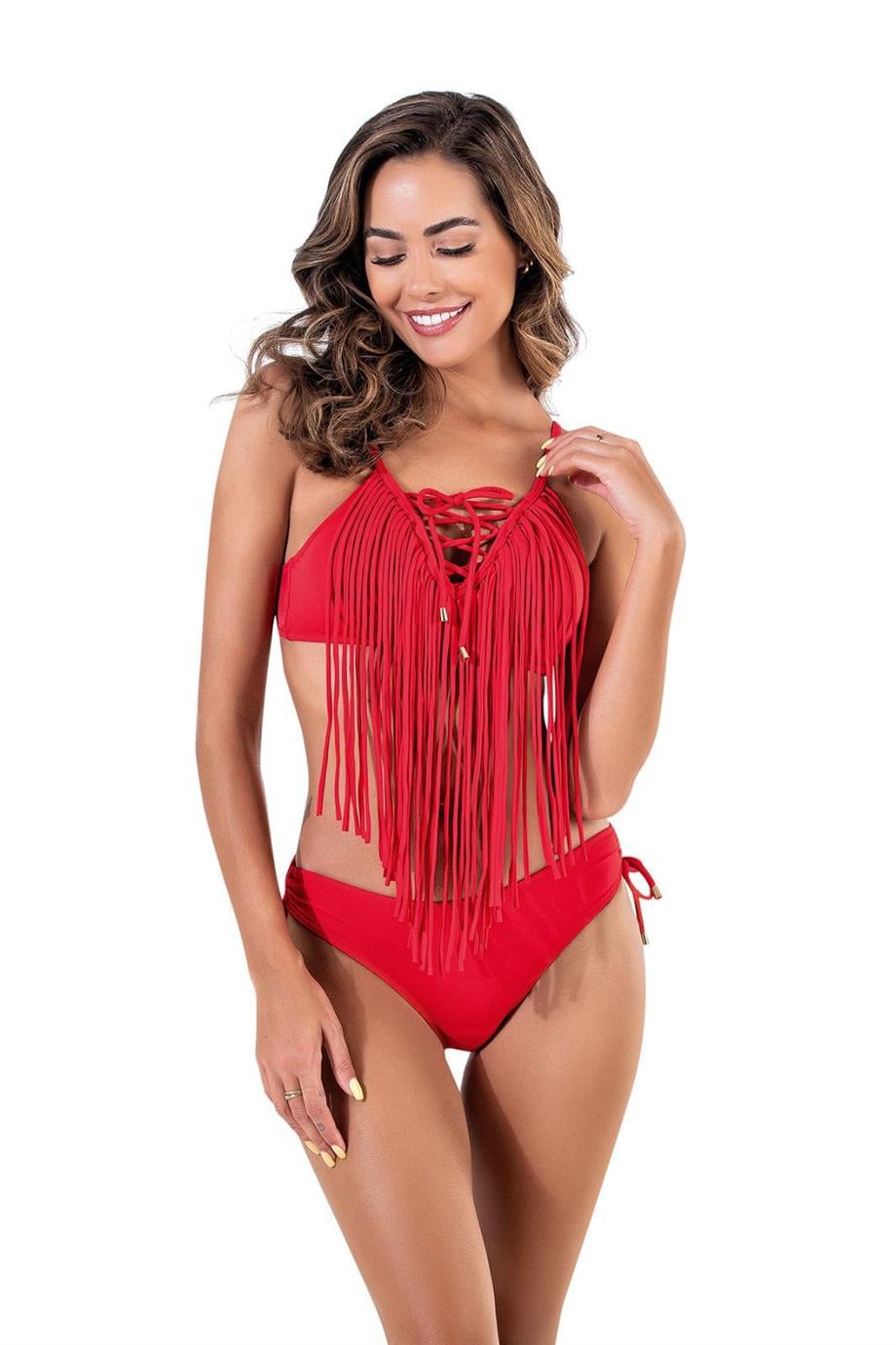 Püsküllü Üçgen Bikini Takım