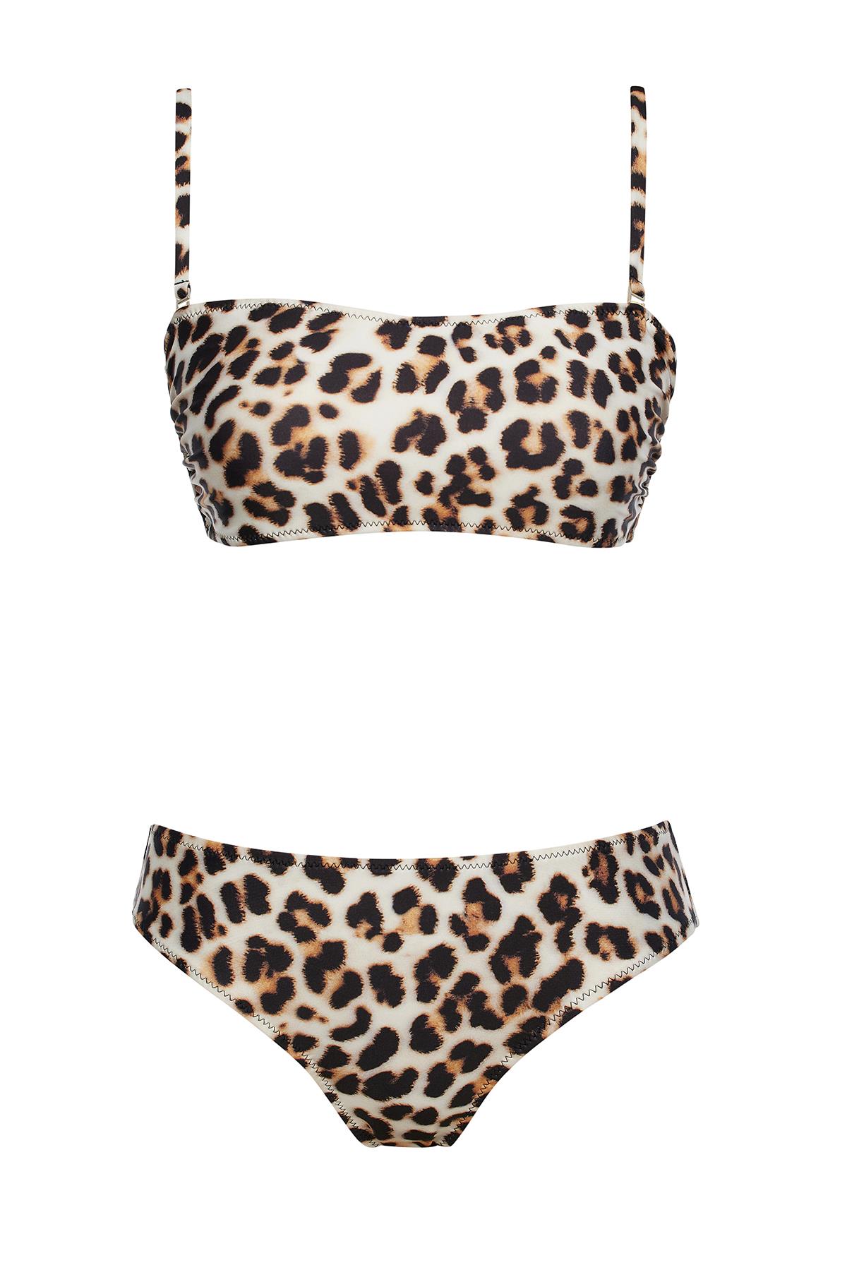 Straplez Desenli Bikini Takım 