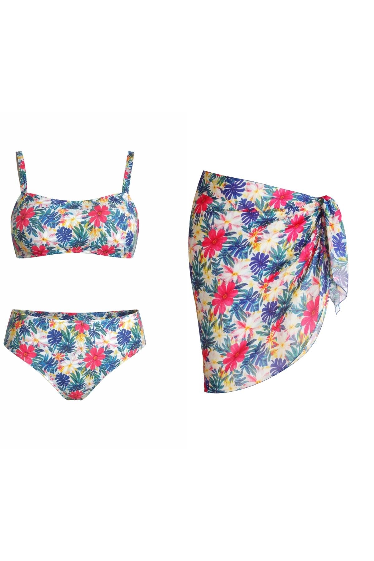Straplez Kısa Pareolu Bikini Takım 