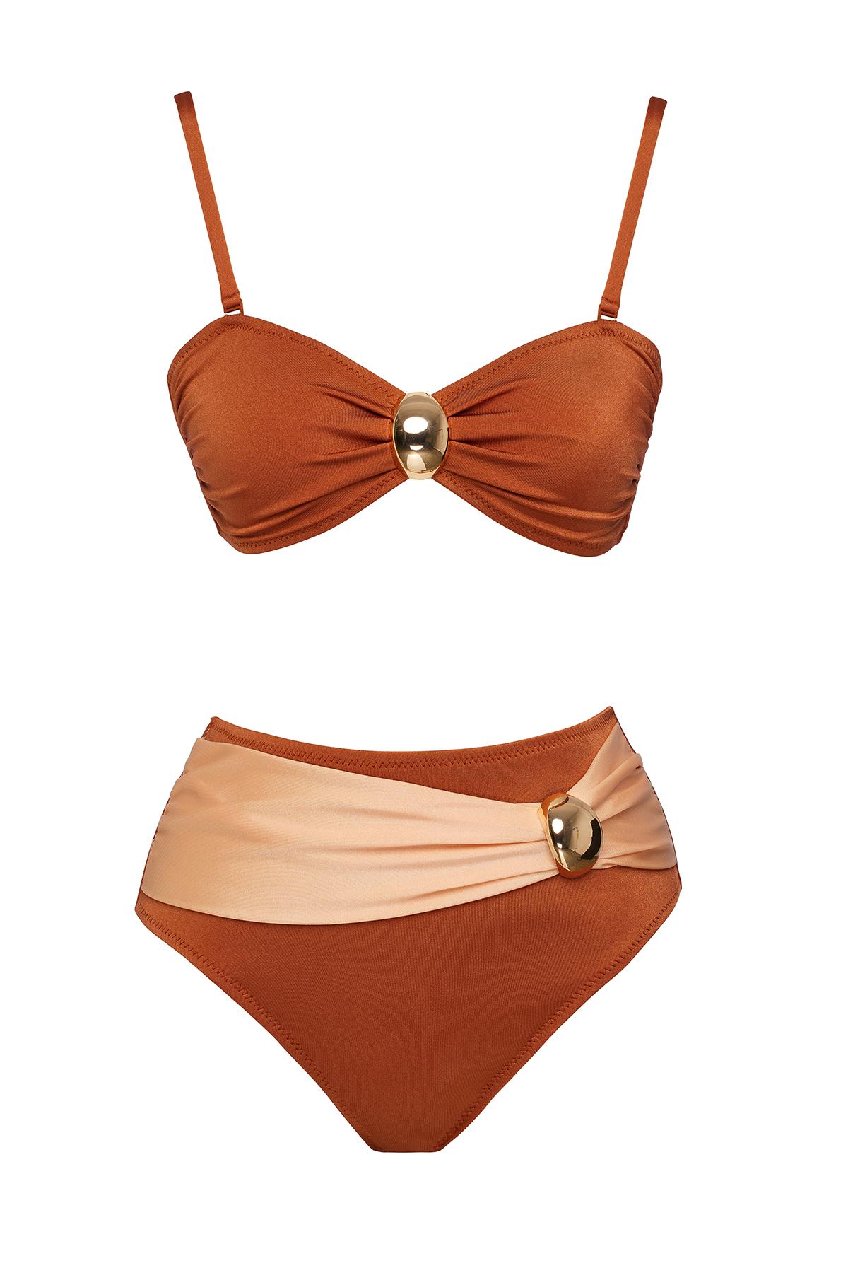 Straplez Özel tasarım Aksesuarlı Bikini Takım 