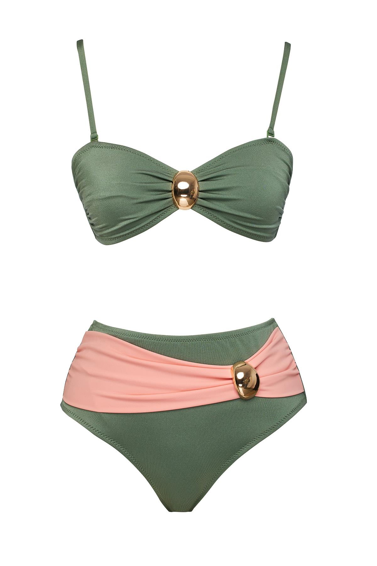 Straplez Özel tasarım Aksesuarlı Bikini Takım 