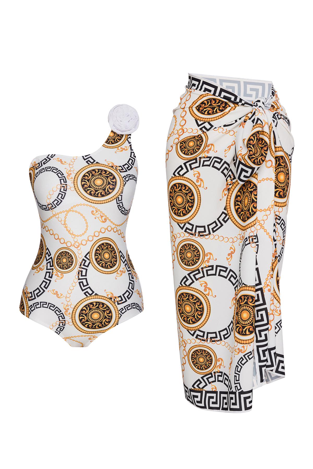 Tek Omuz Çiçekli Pareolu Mayo 