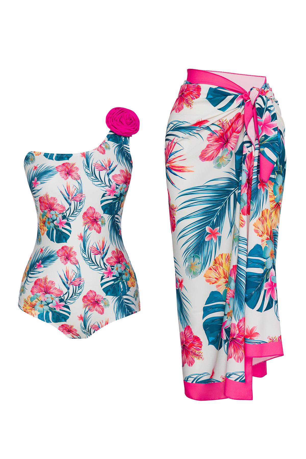 Tek Omuz Çiçekli Pareolu Mayo 