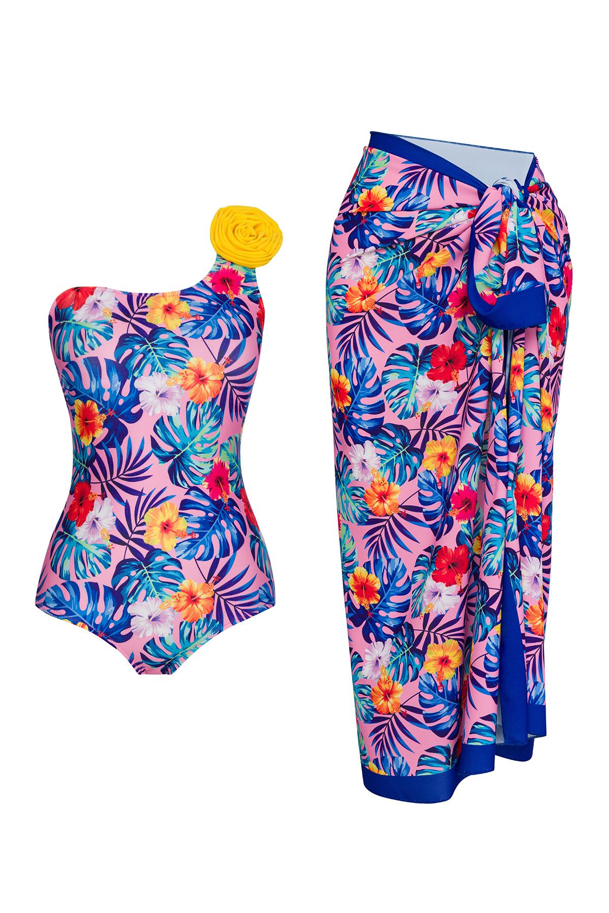 Tek Omuz Çiçekli Pareolu Mayo 