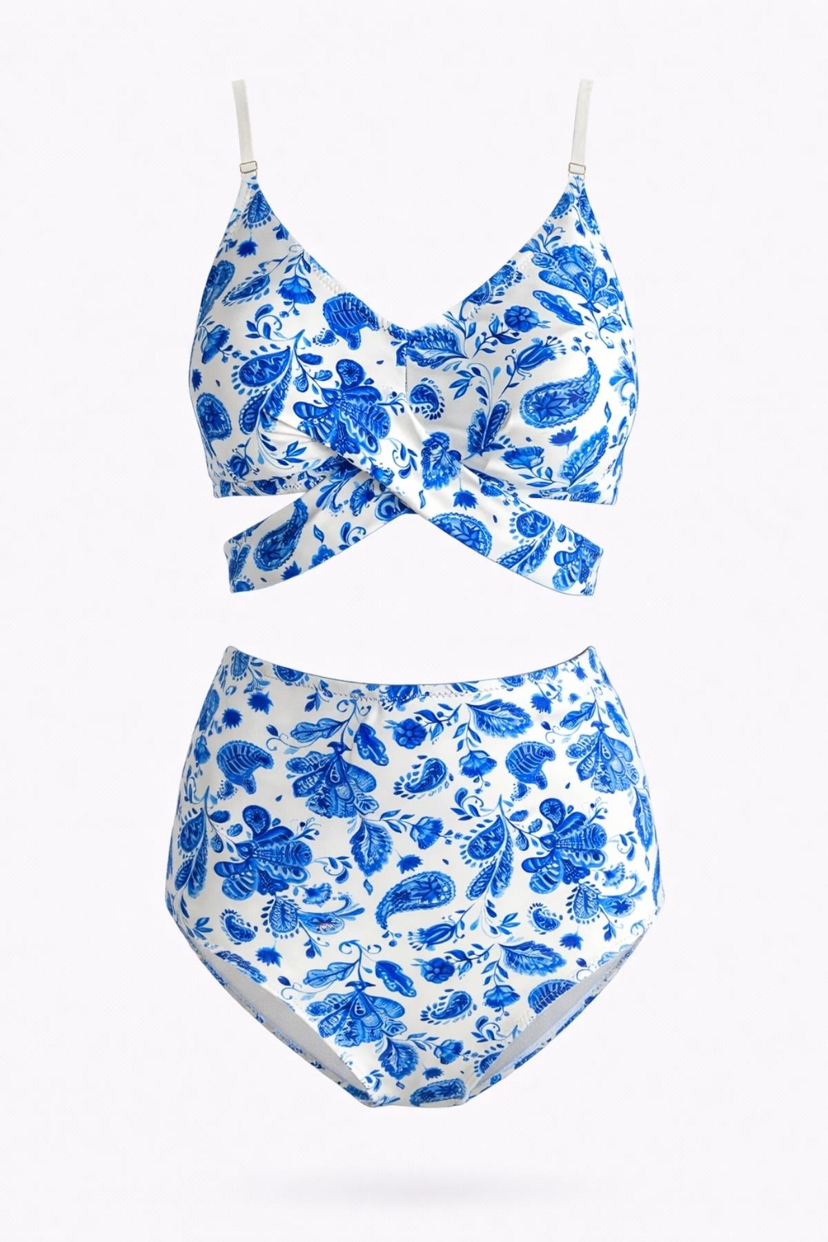 Yüksek Bel Çapraz Bağcıklı Bikini Takım 