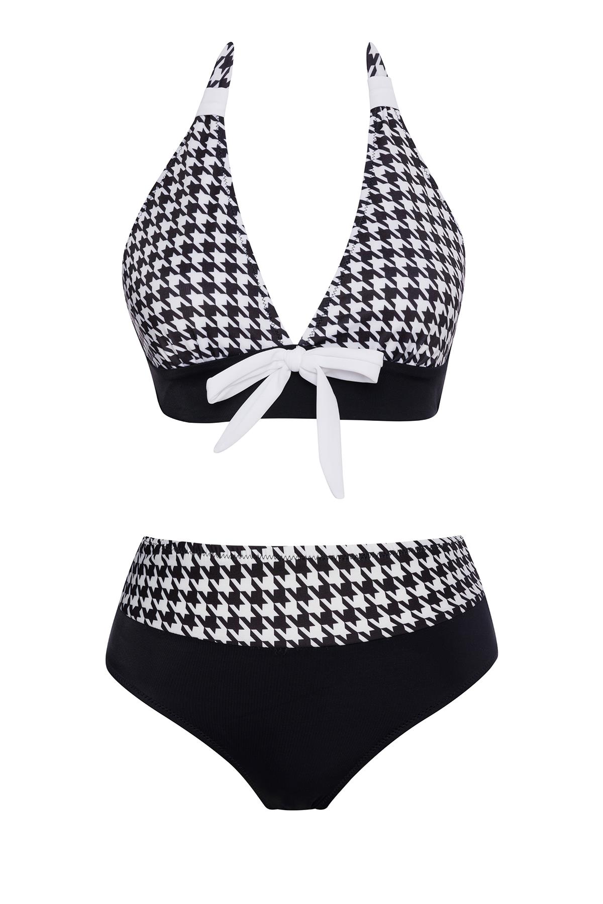 Yüksek Bel Desenli Üçgen Bikini Takım 