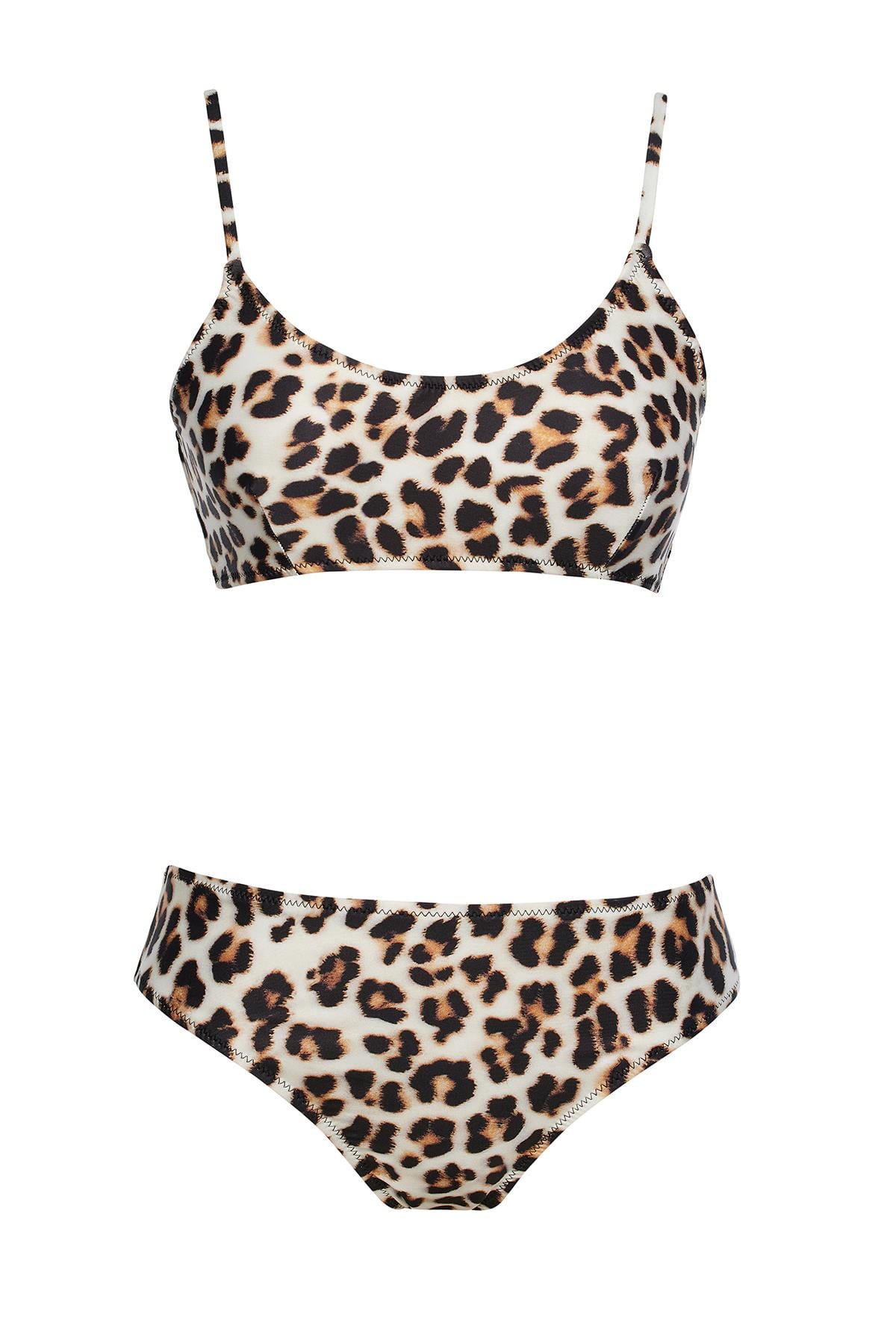 Yuvarlak Yaka Desenli Bikini Takım 