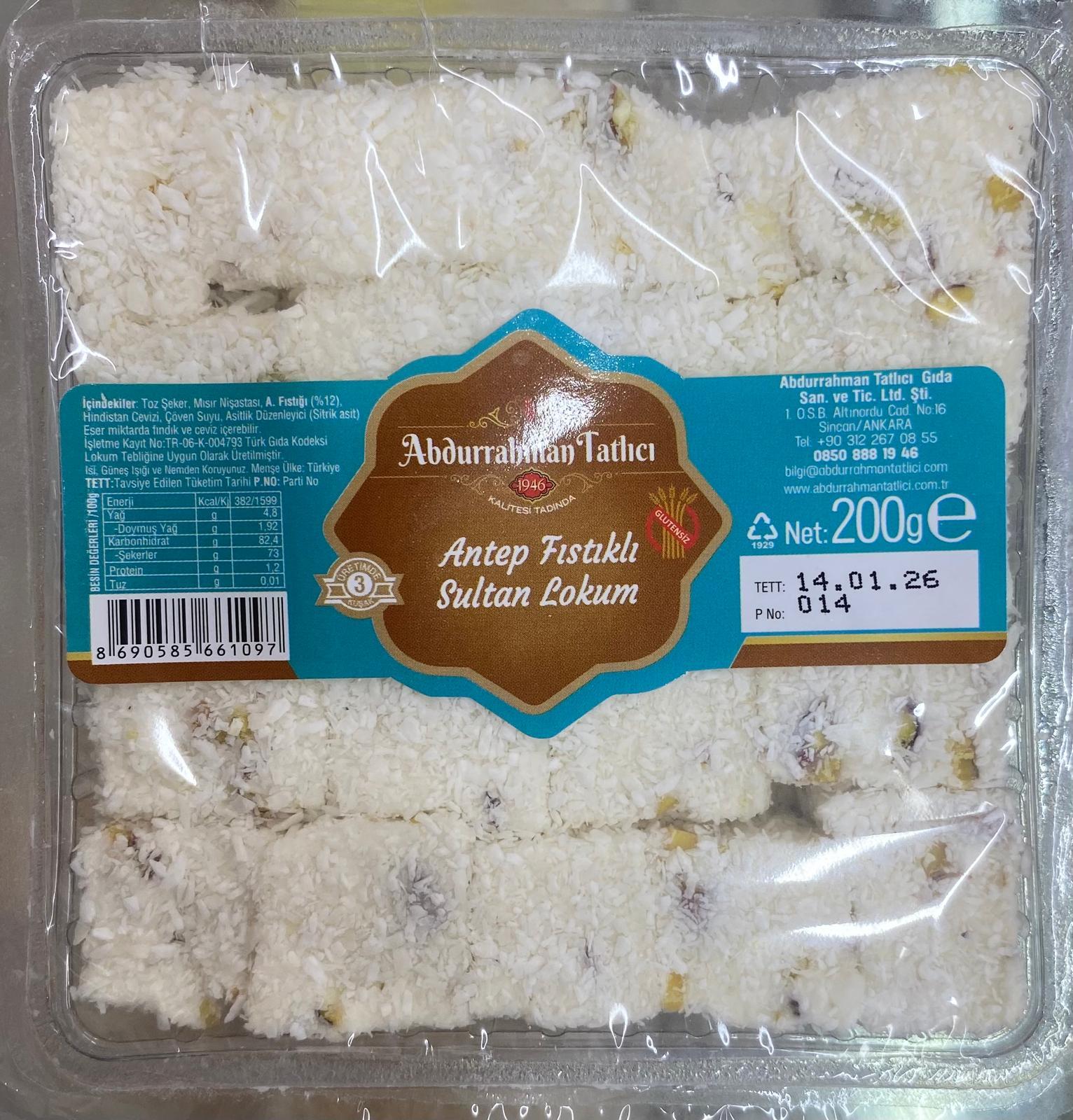 ABDURRAHMAN TATLICI A. FISTIKLI SULTAN LOKUM 200 GR
