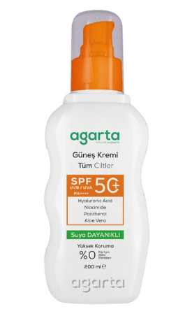 AGARTA GÜNEŞ KREMİ 50 SPF TÜM CİLTLER İÇİN 200 ML