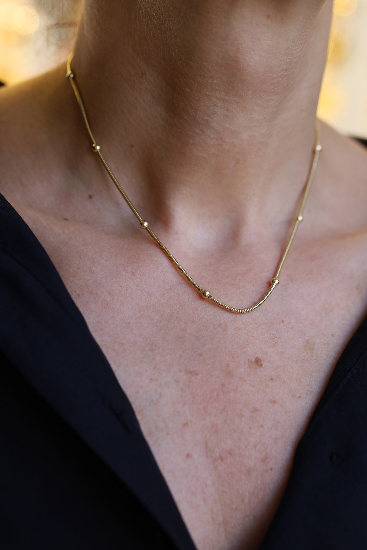 Yenigün Kuyumculuk14 Ayar Altın Top Detaylı Balıksırtı Kolye ZKM039