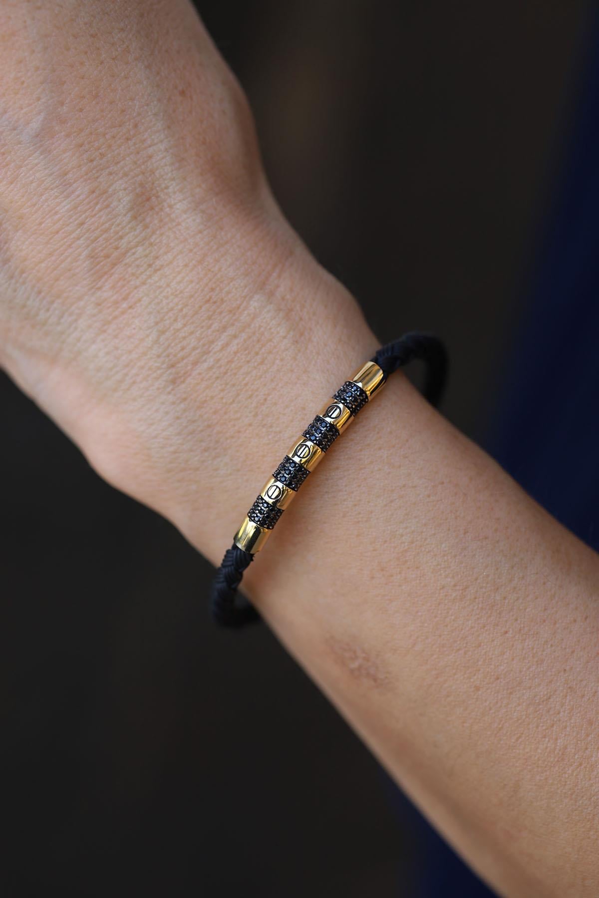 Yenigün Kuyumculuk14 Ayar Altın Siyah Onix Taş Detaylı Unisex Bileklik