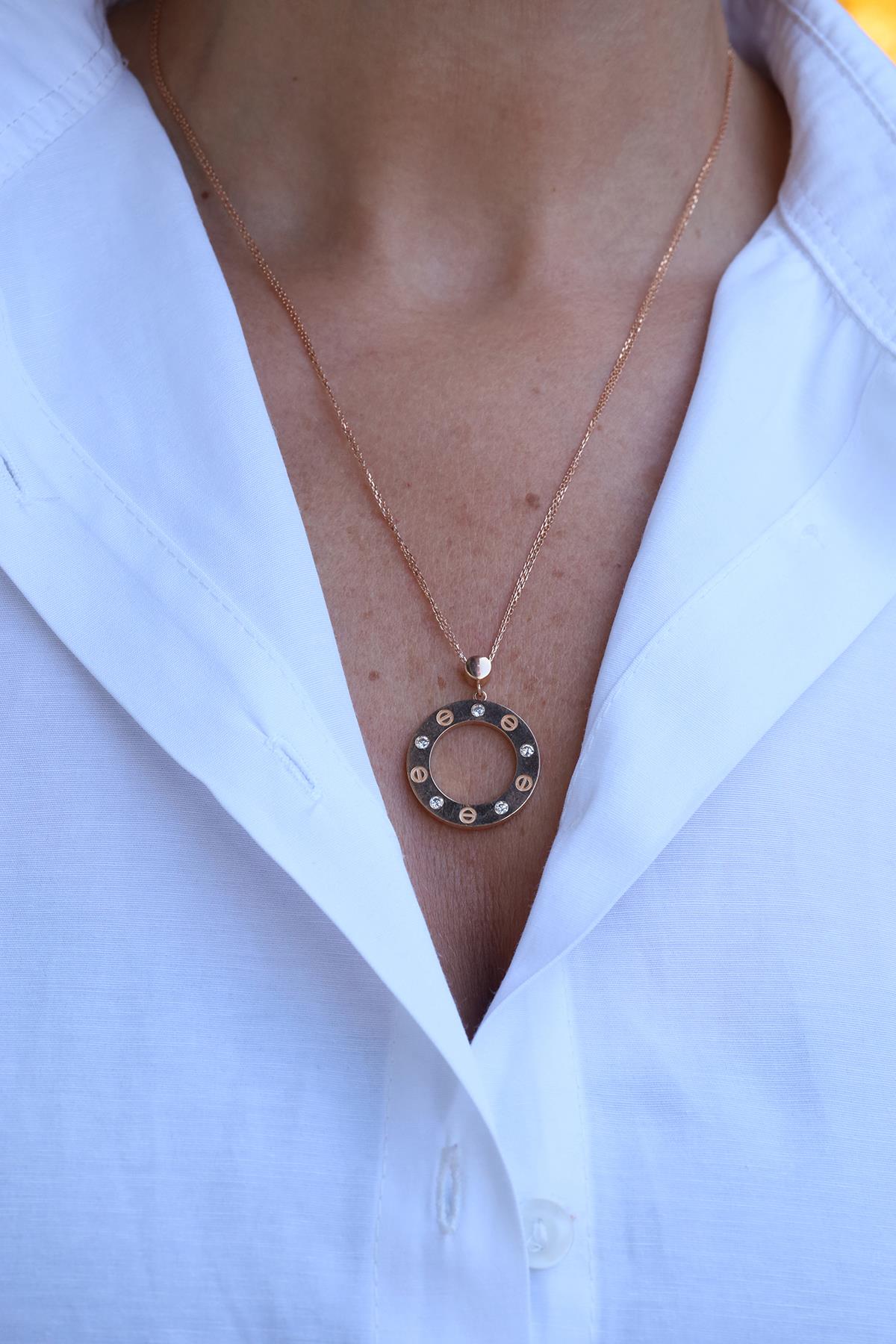 Yenigün Kuyumculuk14 Ayar Altın Taşlı Çivi Model Rose Kolye KLY26297