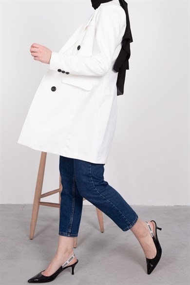 Dabıl Krep Kumaş Blazer Ceket - Beyaz
