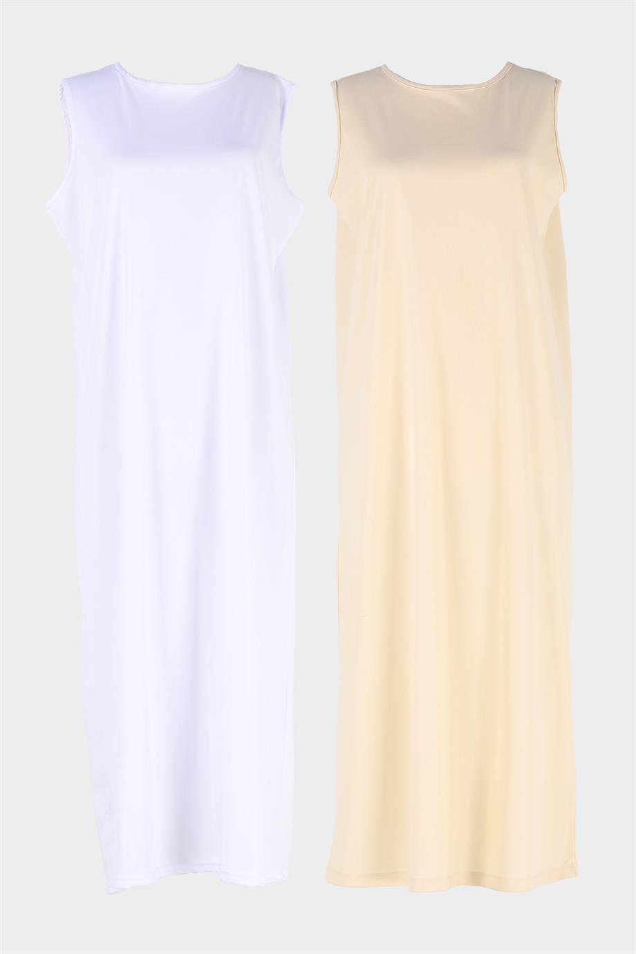 Beyaz-Ten 2'li Paket Kolsuz Elbise Astarı İçlik Jüpon