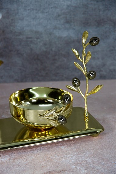 Dekoratif Gold Zeytinli 2li Şekerlik Sunumluk
