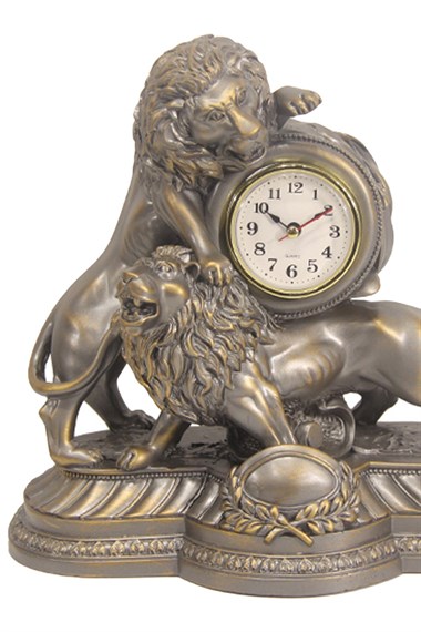 Lion Füme Dekoratif Aslanlı Masa Saati