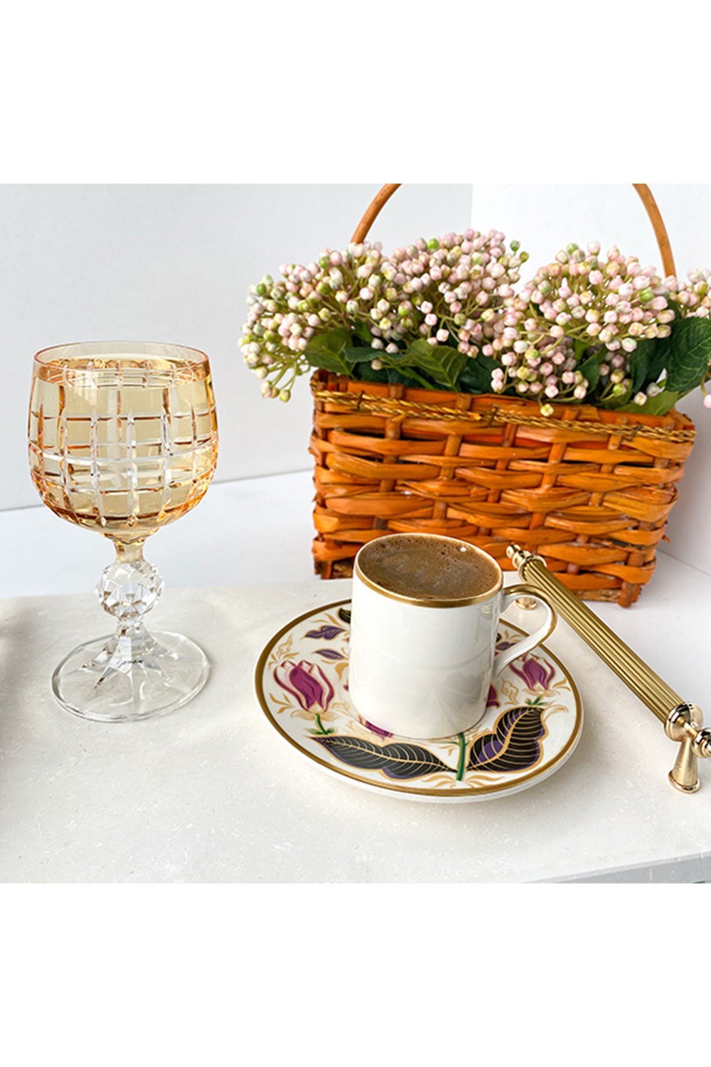 Lila Çiçekli 6 Kişilik Kahve Takımı | decoroni