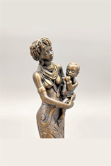 Afrikalı Kadın ve Bebeği Biblosu - Füme Gold