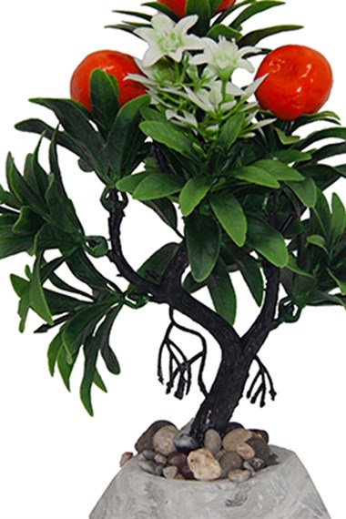 Mermer Görünümlü Saksıda Yapay Mandalina Ağacı