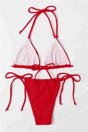 Angelsin Brezilya Model Bağlamalı Bikini Üst Kırmızı