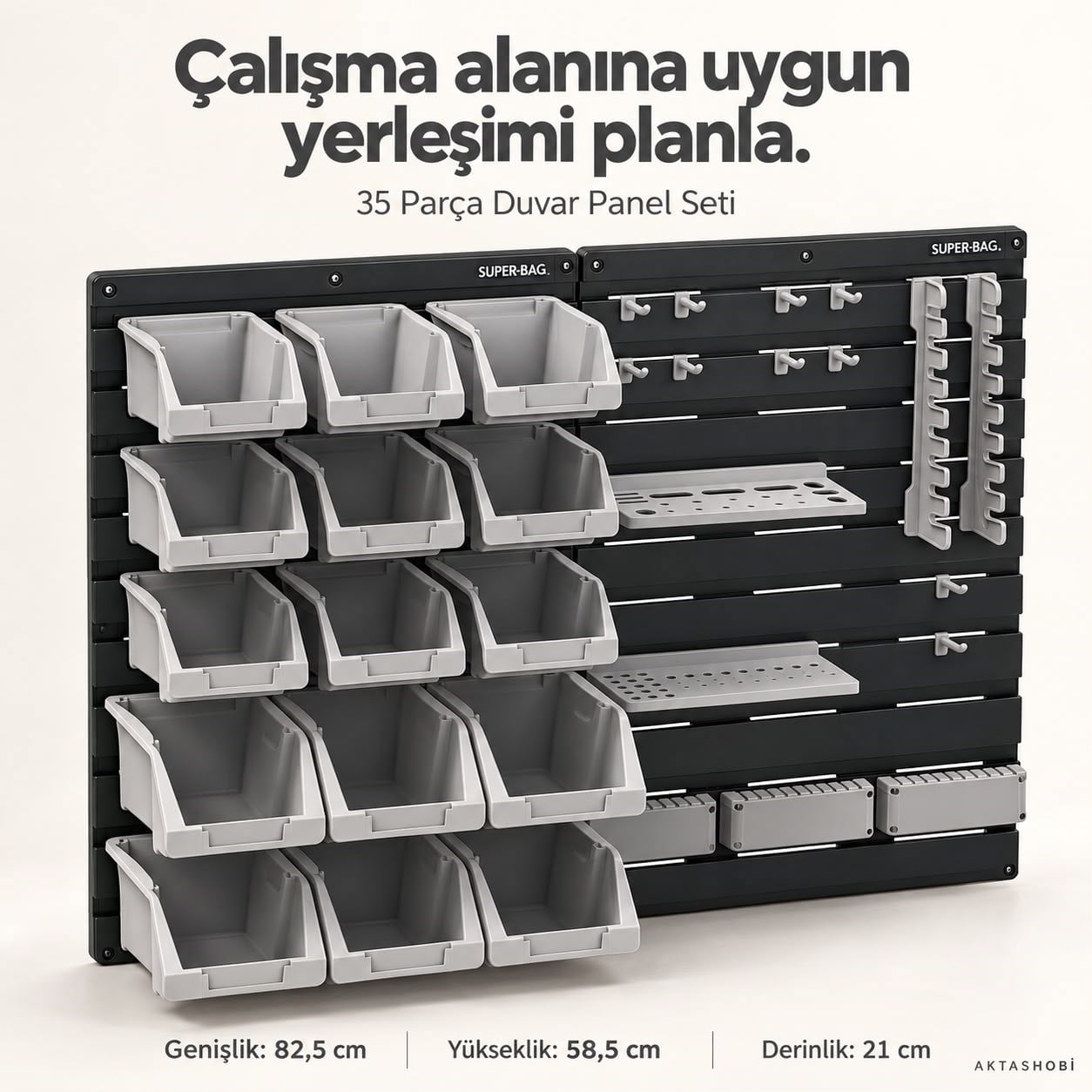 35 Parça Duvar Tipi Hobi ve Alet Düzenleme Paneli