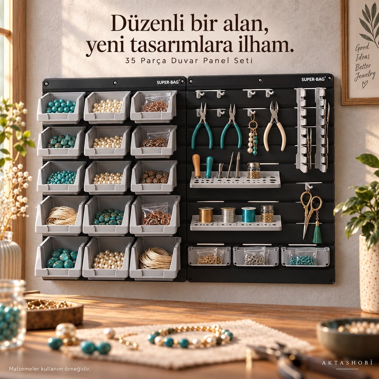35 Parça Duvar Tipi Hobi ve Alet Düzenleme Paneli